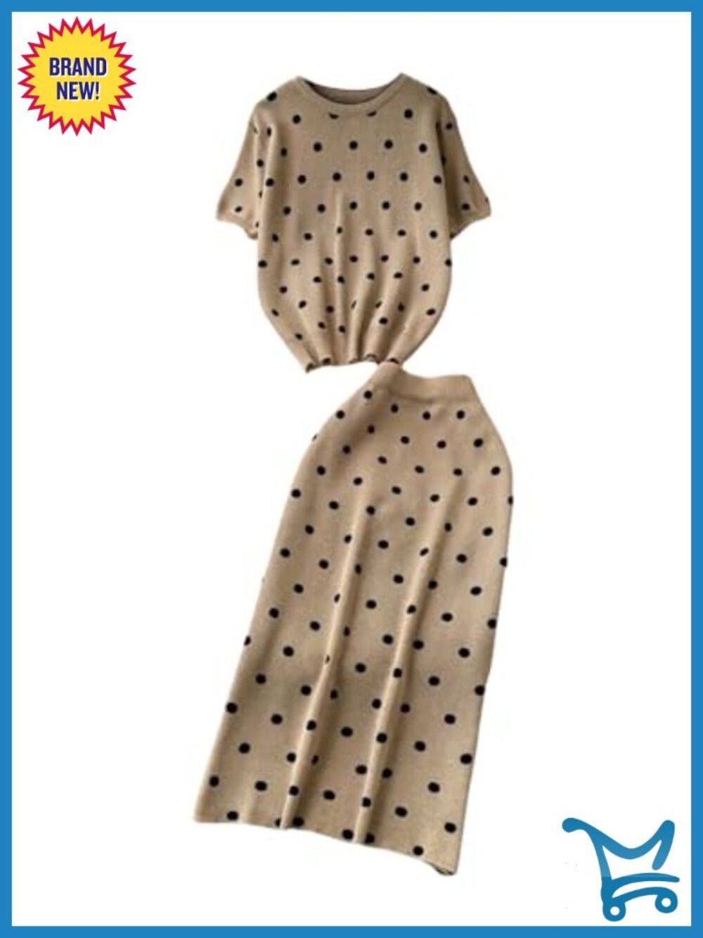 Women's 2 Piece Polka Dot Sweater Skirt Set Short Sleeve Casual